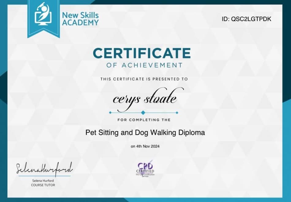 Dog Walking Blackwood Certificate